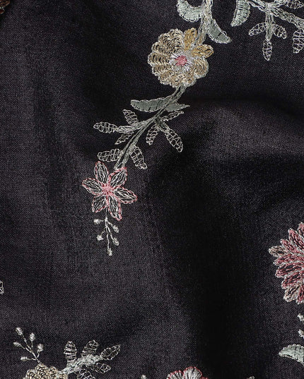 Jet Black Tussar Silk Fabric 110cm