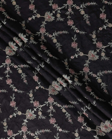Jet Black Tussar Silk Fabric 110cm
