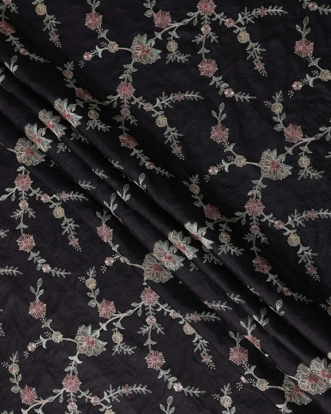 Jet Black Tussar Silk Fabric 110cm