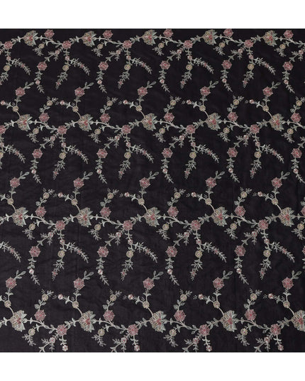 Jet Black Tussar Silk Fabric 110cm