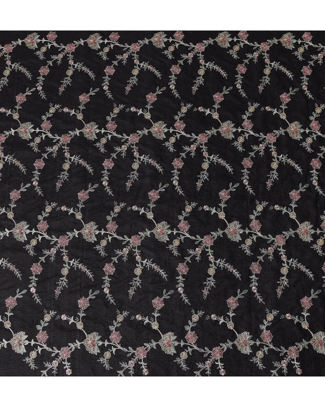Jet Black Tussar Silk Fabric 110cm