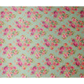 Pale Mint Green Magenta Rose Floral Pure Silk Chiffon Fabric