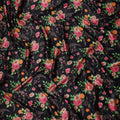 Jet Black Bouquet Floral Silk Satin Fabric 110cm