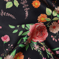 Jet Black Bouquet Floral Silk Satin Fabric 110cm