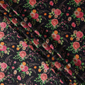 Jet Black Bouquet Floral Silk Satin Fabric 110cm