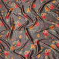 Charcoal Grey Bouquet Floral Silk Satin Fabric 110cm