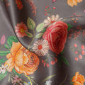 Charcoal Grey Bouquet Floral Silk Satin Fabric 110cm