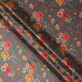 Charcoal Grey Bouquet Floral Silk Satin Fabric 110cm