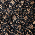 Jet Black Beige Lily Floral Pure Silk Chiffon Fabric