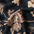 Jet Black Beige Lily Floral Pure Silk Chiffon Fabric