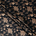 Jet Black Beige Lily Floral Pure Silk Chiffon Fabric