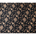 Jet Black Beige Lily Floral Pure Silk Chiffon Fabric