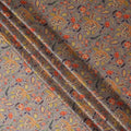 Warm Taupe Leaf Print Silk Satin Fabric 110cm