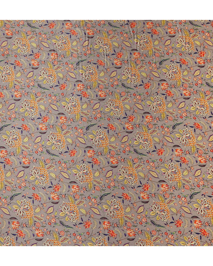 Warm Taupe Leaf Print Silk Satin Fabric 110cm
