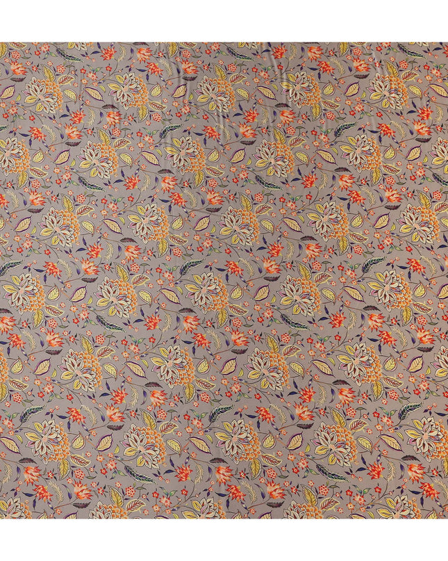 Warm Taupe Leaf Print Silk Satin Fabric 110cm