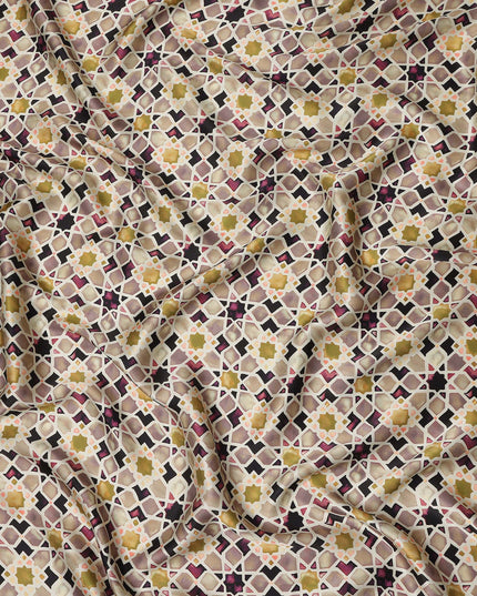 Mauve Plum Geometric Silk Satin Fabric 110cm