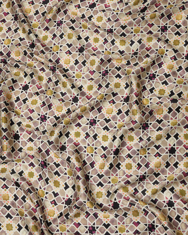 Mauve Plum Geometric Silk Satin Fabric 110cm