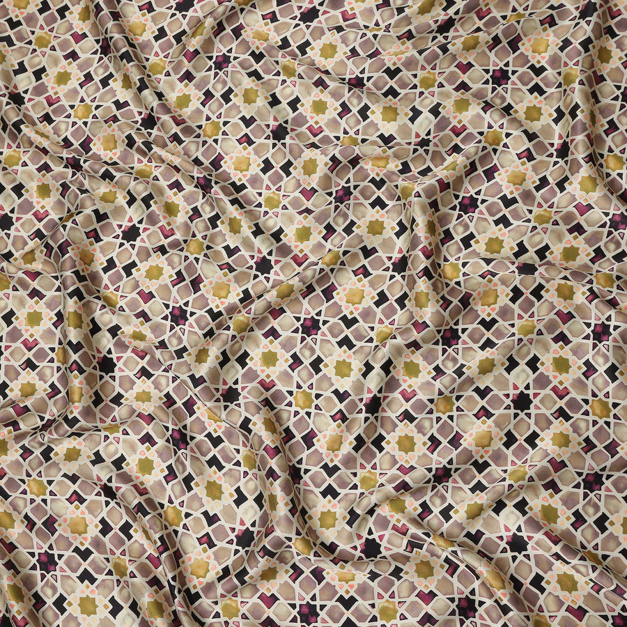Mauve Plum Geometric Silk Satin Fabric 110cm