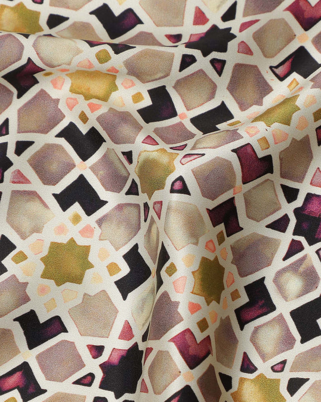 Mauve Plum Geometric Silk Satin Fabric 110cm