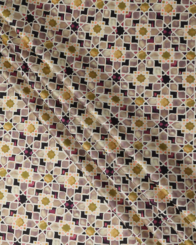 Mauve Plum Geometric Silk Satin Fabric 110cm