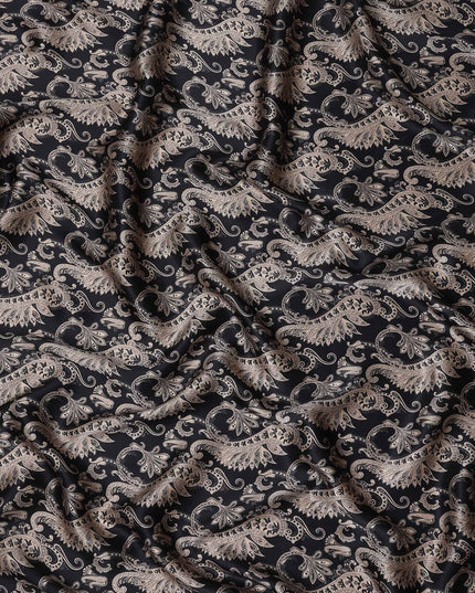 Black Mauve Paisley Silk Satin Fabric 110cm