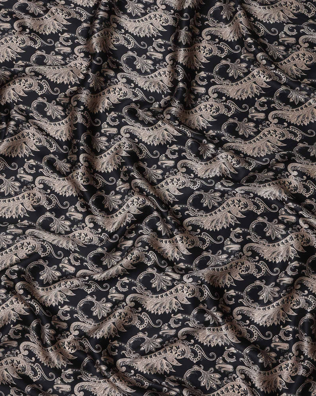 Black Mauve Paisley Silk Satin Fabric 110cm