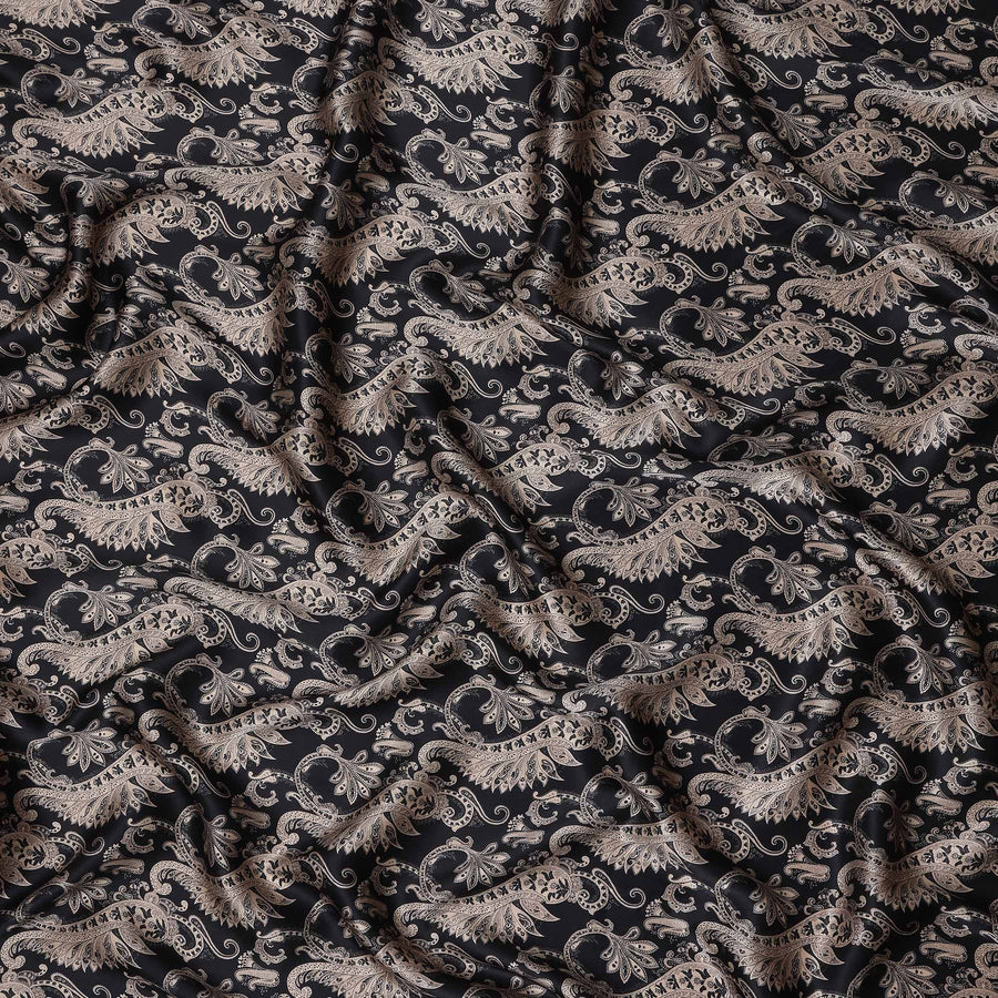 Black Mauve Paisley Silk Satin Fabric 110cm