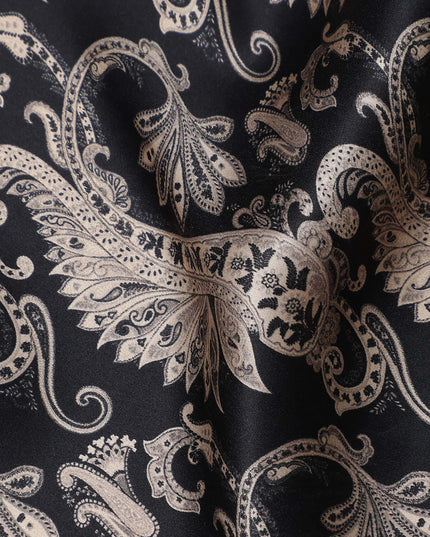 Black Mauve Paisley Silk Satin Fabric 110cm