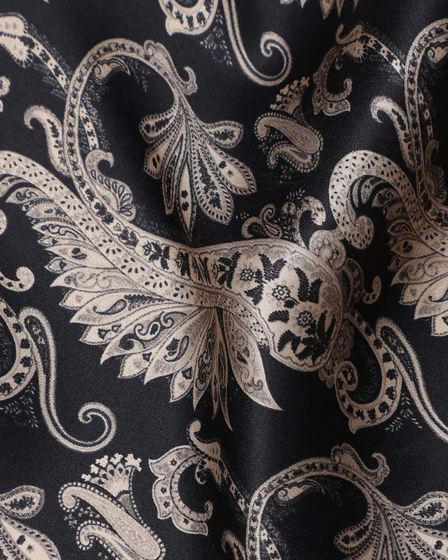 Black Mauve Paisley Silk Satin Fabric 110cm