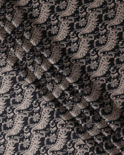 Black Mauve Paisley Silk Satin Fabric 110cm