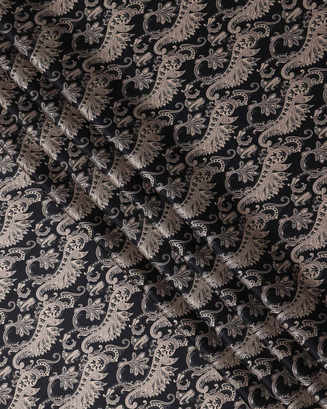 Black Mauve Paisley Silk Satin Fabric 110cm