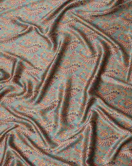 Sage Green Paisley Silk Satin Fabric 110cm