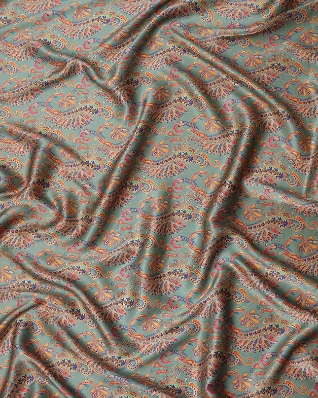 Sage Green Paisley Silk Satin Fabric 110cm