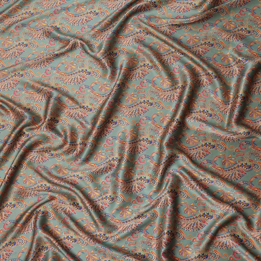 Sage Green Paisley Silk Satin Fabric 110cm