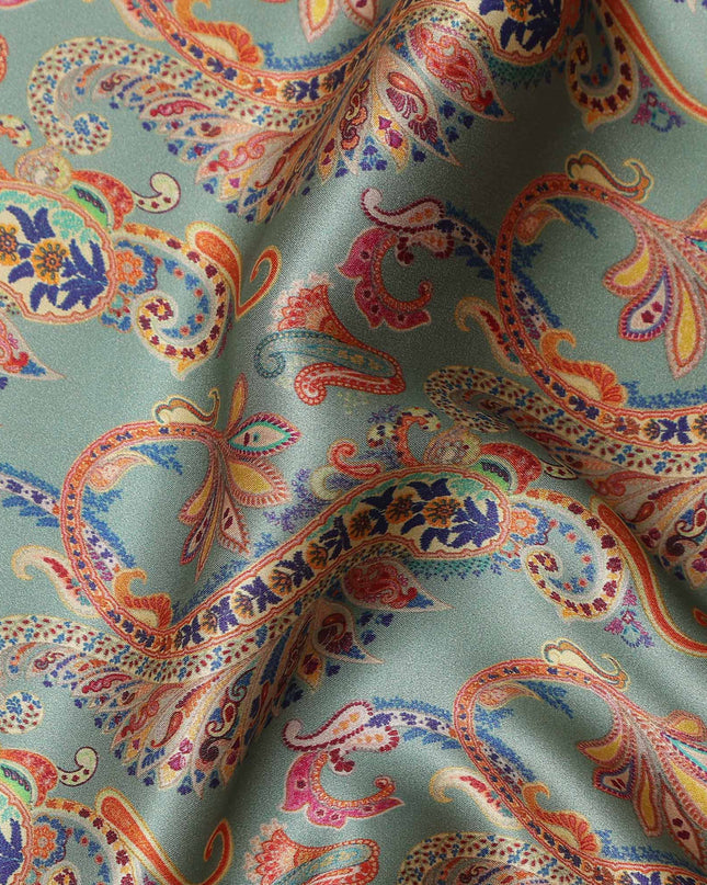 Sage Green Paisley Silk Satin Fabric 110cm