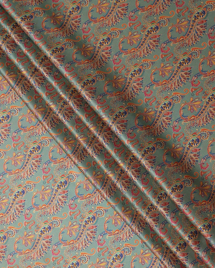 Sage Green Paisley Silk Satin Fabric 110cm