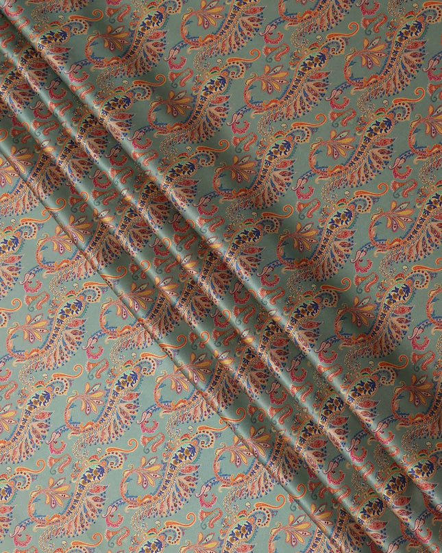 Sage Green Paisley Silk Satin Fabric 110cm