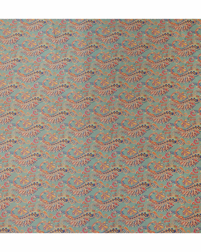 Sage Green Paisley Silk Satin Fabric 110cm