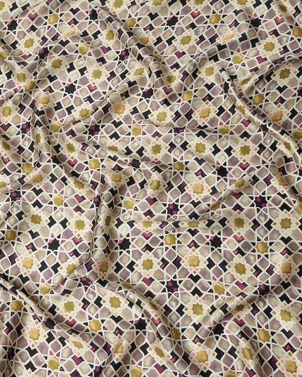 Ivory Cream Moroccan Star Geometric Pure Silk Chiffon Fabric