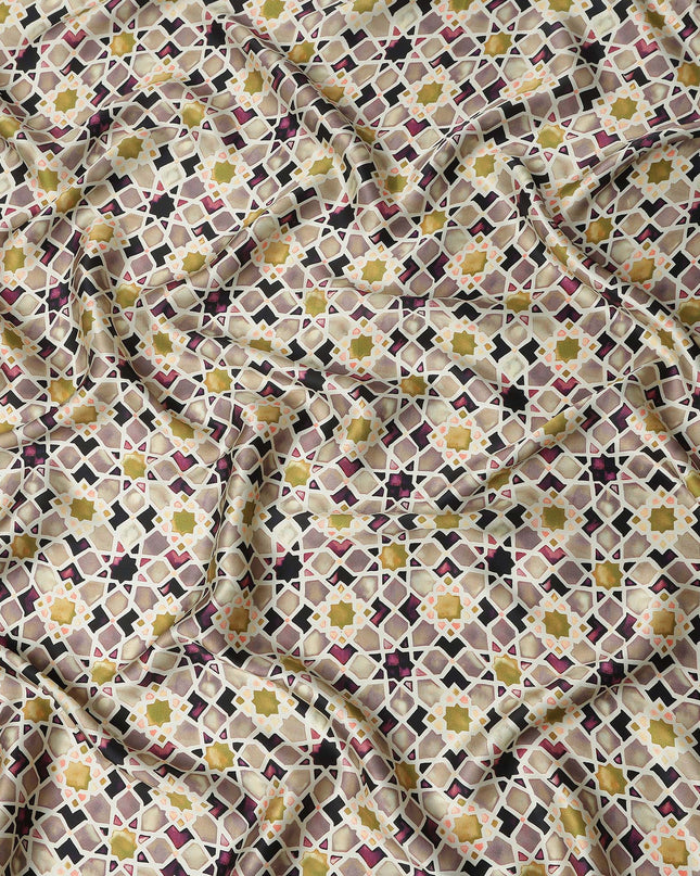 Ivory Cream Moroccan Star Geometric Pure Silk Chiffon Fabric