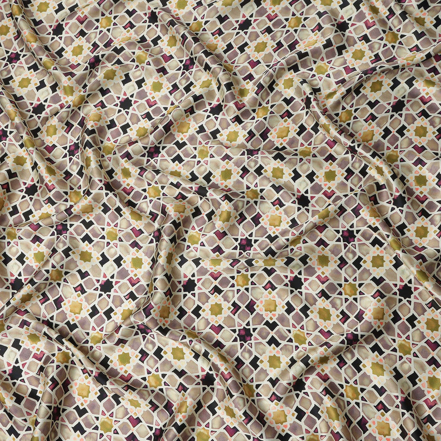 Ivory Cream Moroccan Star Geometric Pure Silk Chiffon Fabric