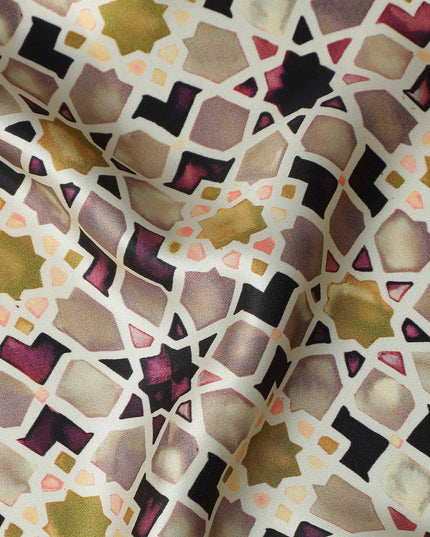 Ivory Cream Moroccan Star Geometric Pure Silk Chiffon Fabric