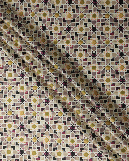 Ivory Cream Moroccan Star Geometric Pure Silk Chiffon Fabric