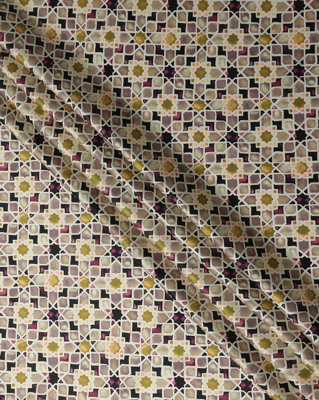 Ivory Cream Moroccan Star Geometric Pure Silk Chiffon Fabric