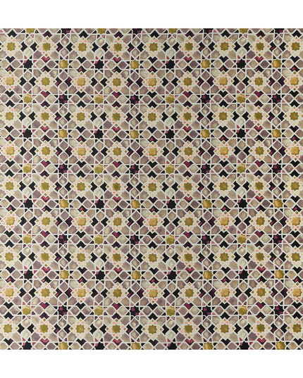 Ivory Cream Moroccan Star Geometric Pure Silk Chiffon Fabric