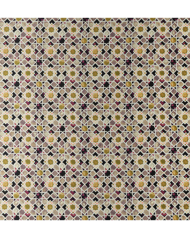 Ivory Cream Moroccan Star Geometric Pure Silk Chiffon Fabric