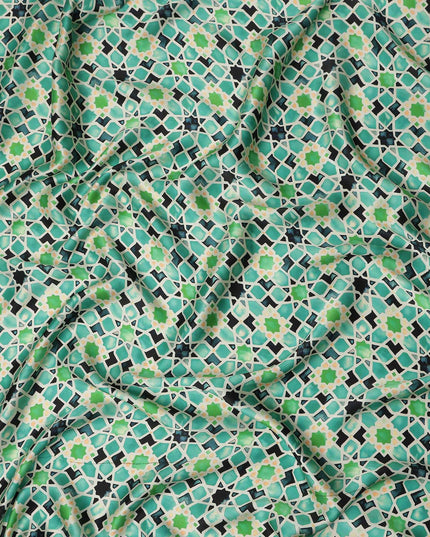 Jade Green Geometric Silk Satin Fabric 110cm