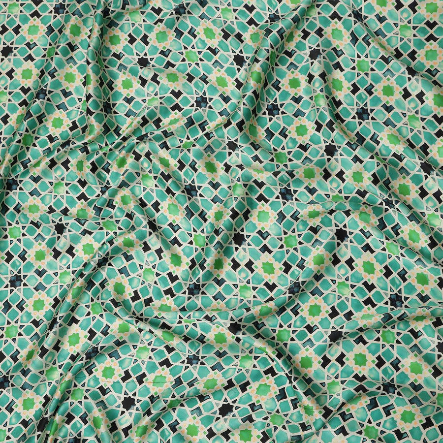 Jade Green Geometric Silk Satin Fabric 110cm