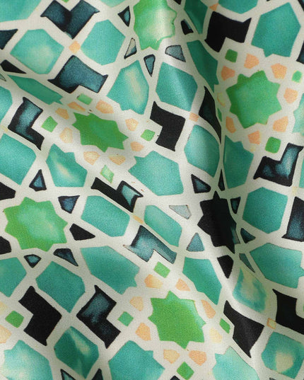 Jade Green Geometric Silk Satin Fabric 110cm