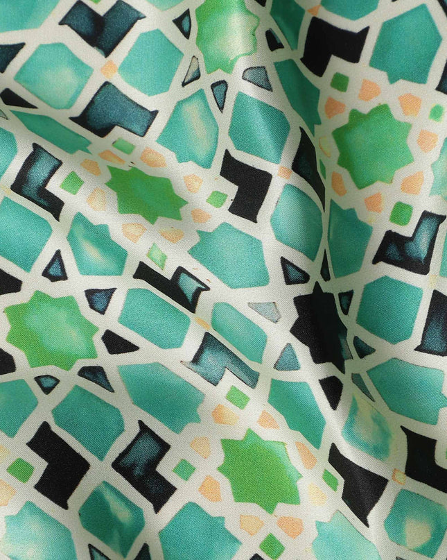 Jade Green Geometric Silk Satin Fabric 110cm